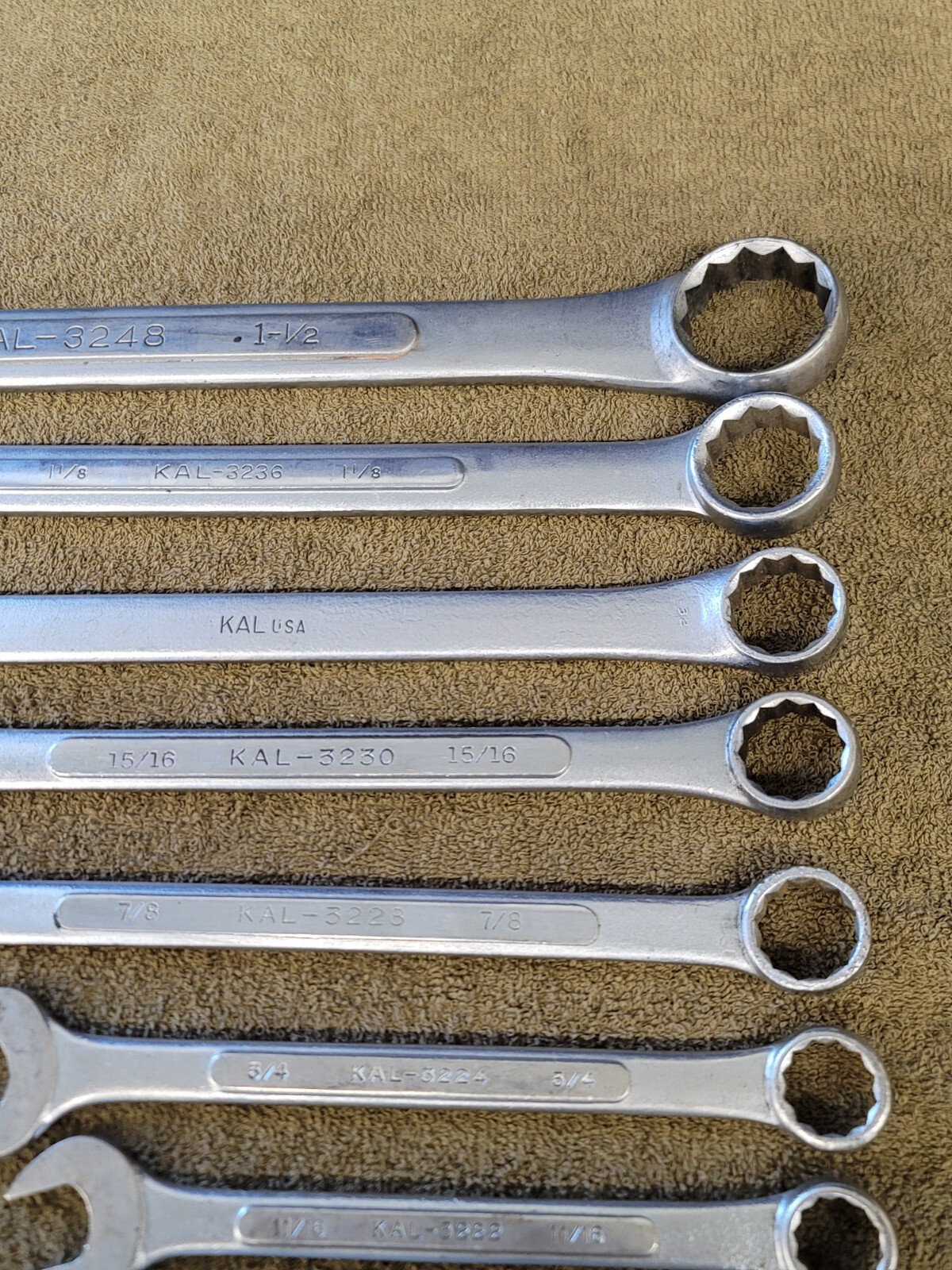 16 KAL Sae Combination Wrench Set 1-1/2 1-1/8 1″ 15/16 7/8 3/4 11/16 5/8 1/2 USA