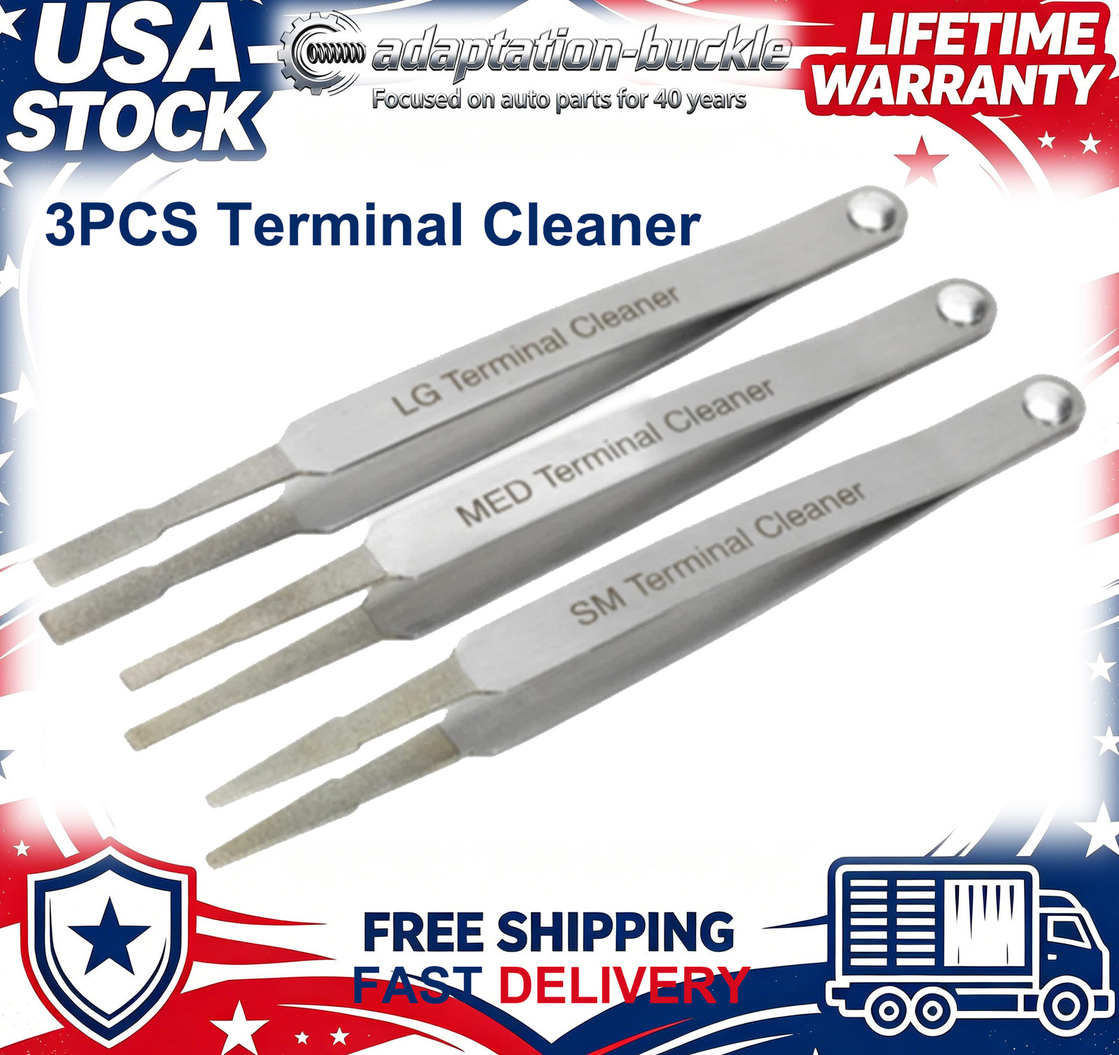 3Pcs Car Terminal Cleaner Tool Kit Fit for Spade Pin Electric Connector Tweezer