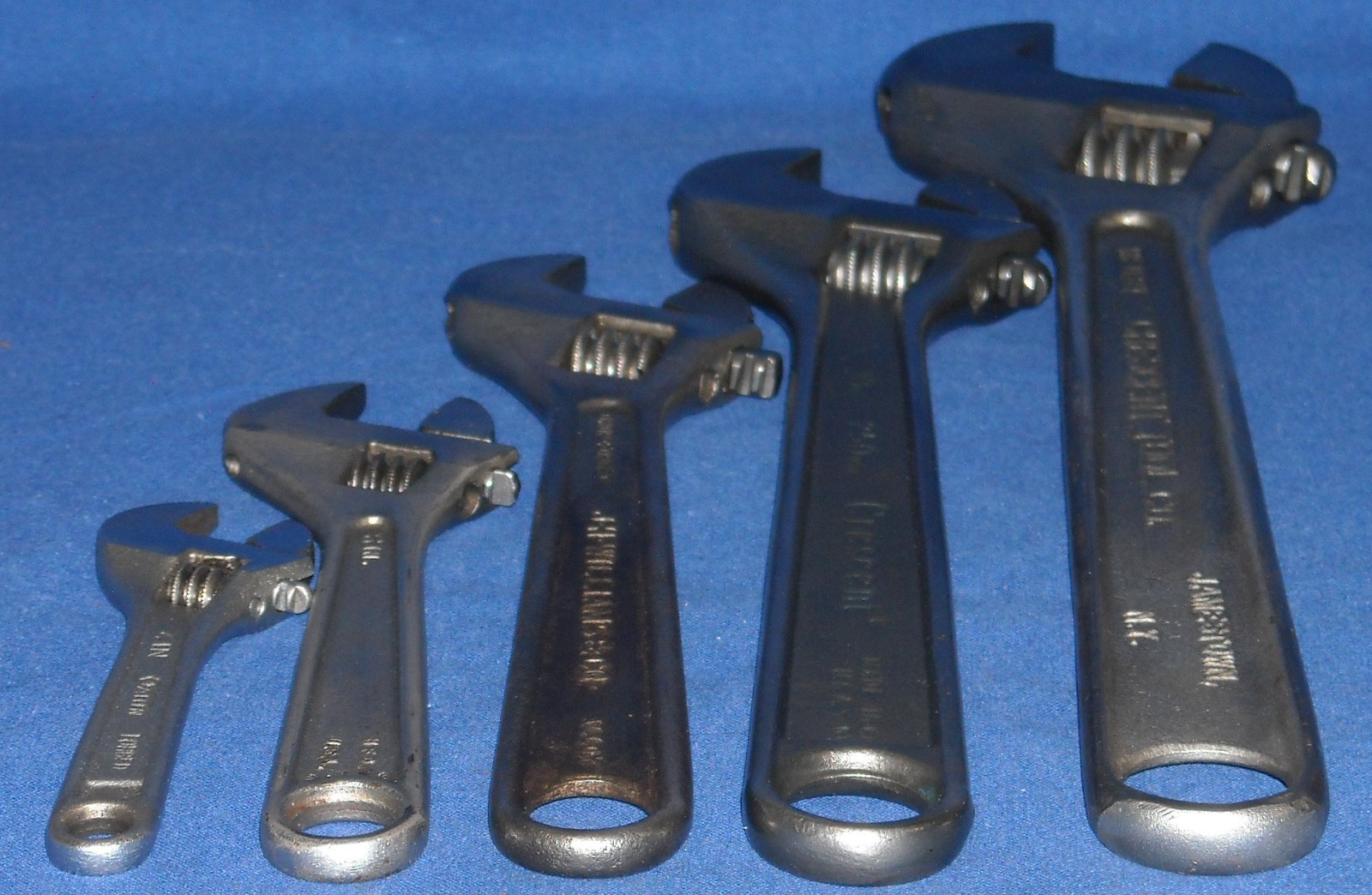 Vintage Crescent J.H. Williams Allen Adjustable Wrench Set 4, 6, 8, 10 & 12 inch