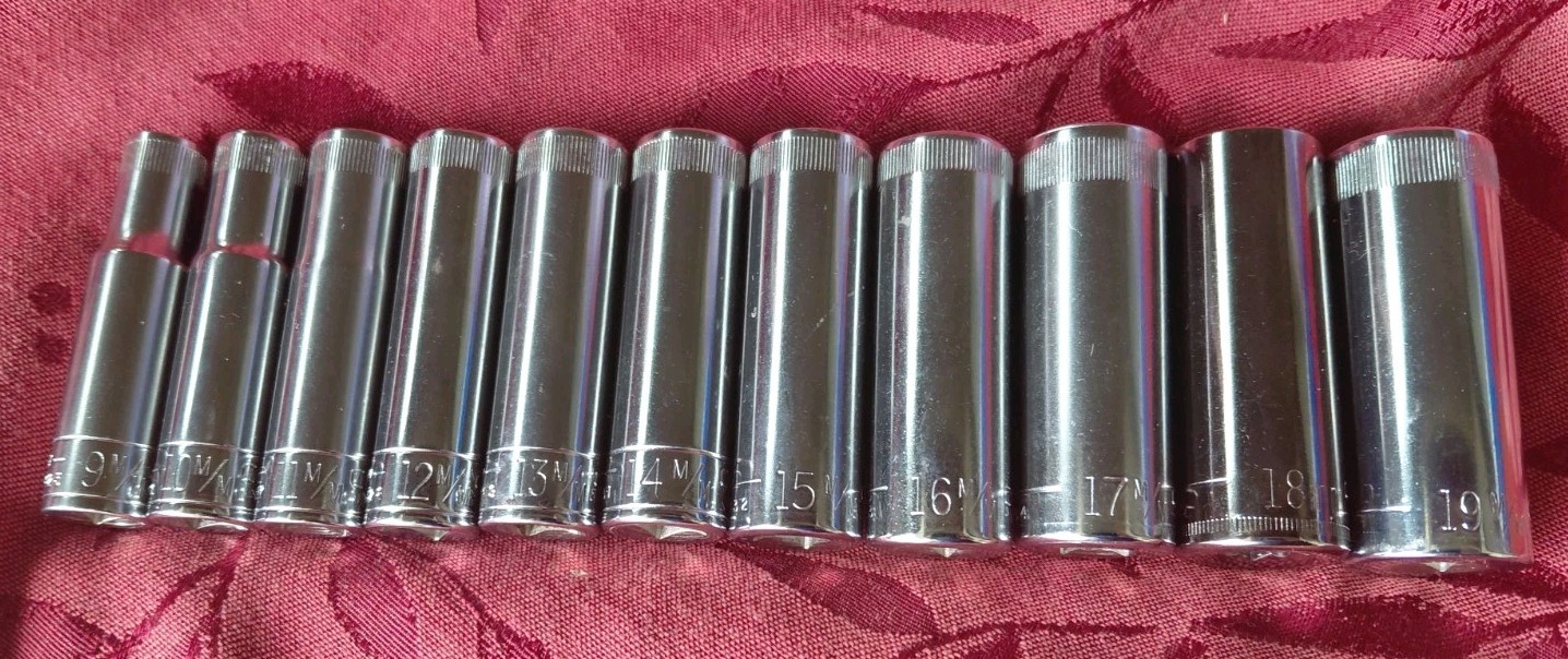 Vintage Craftsman 3/8″ Drive Metric Deep Socket Set 9mm – 19mm 6 Pt V Series