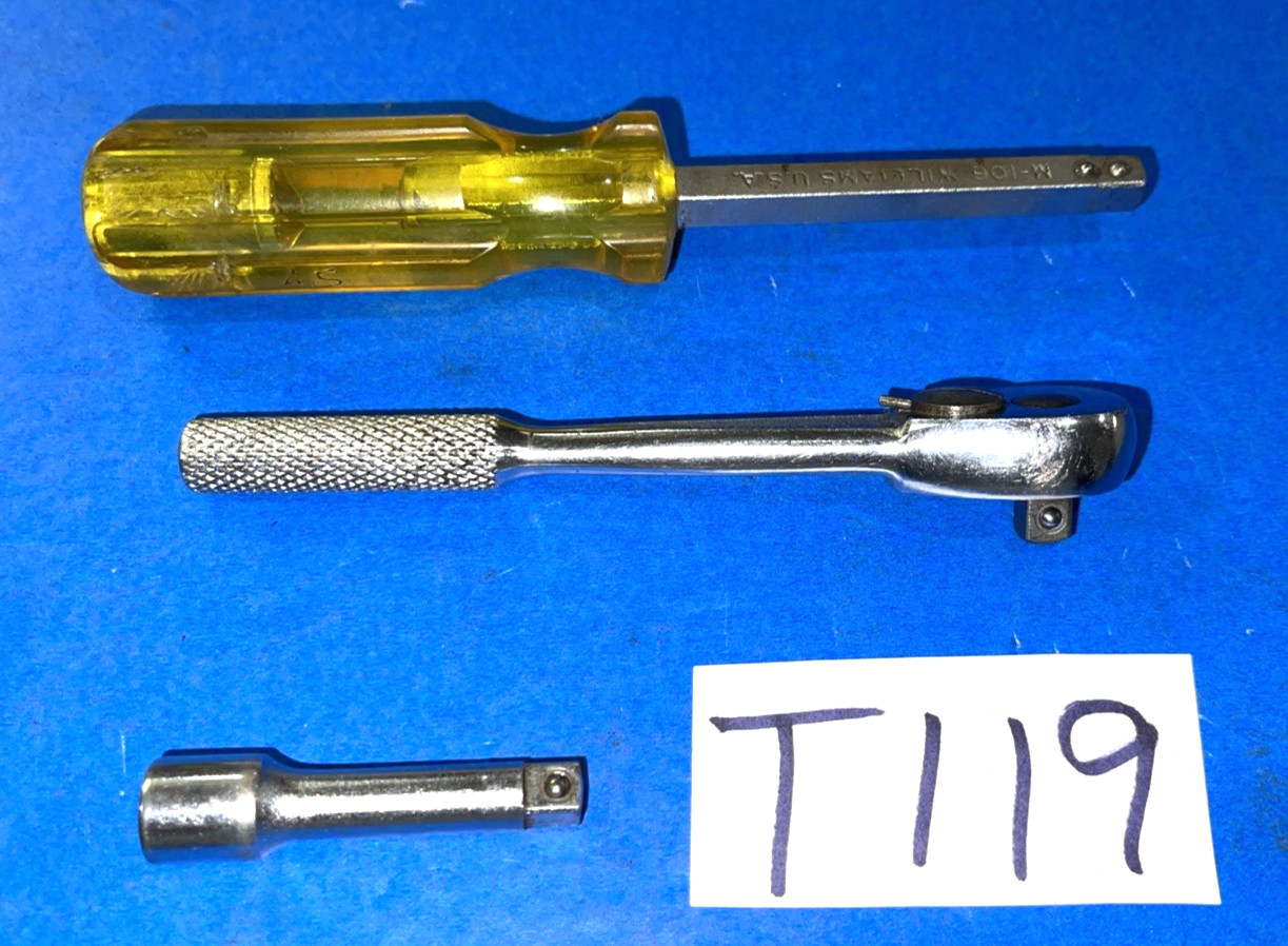 WILLIAMS CO TOOLS VINTAGE 3 PIECE 1/4 DRIVE SUPER RATCHET-EXTENSION-BIT DRIVER