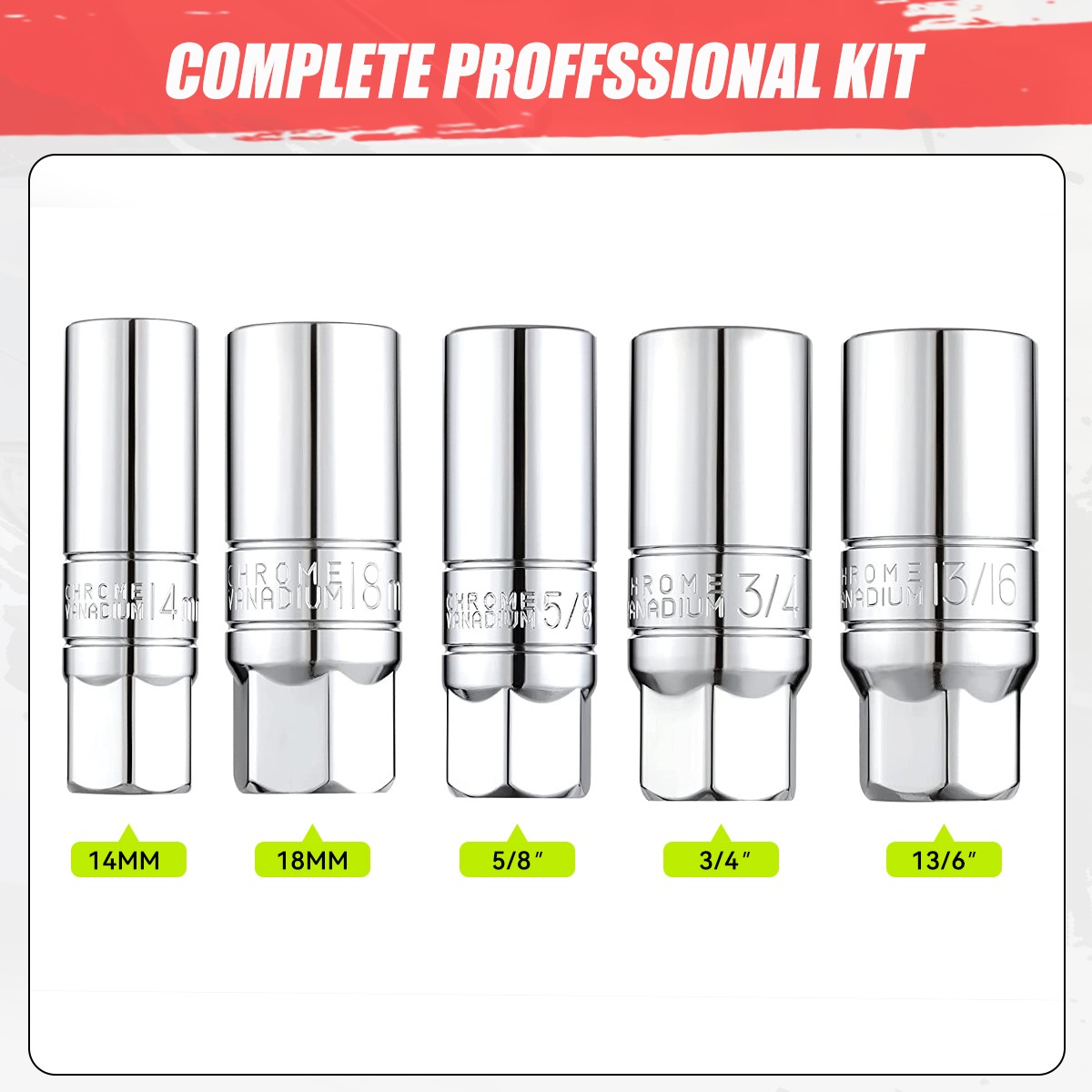 5Pcs 3/8-Inch Chrome Vanadium Steel Drive SAE & Metric Socket Set w/Storage Case