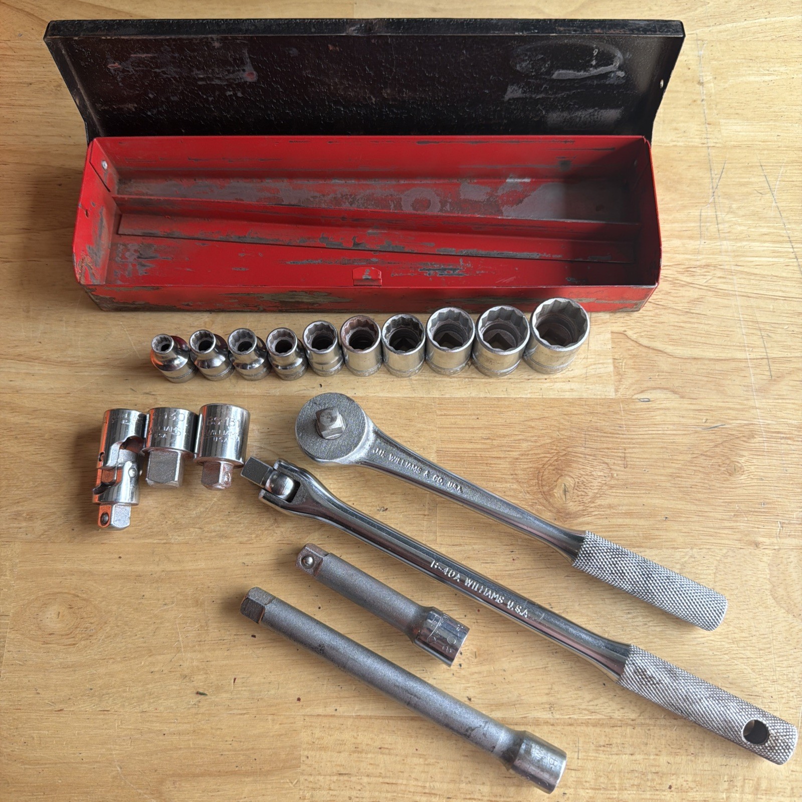 Williams Tools SAE Shallow Socket Set 3/8″ Drive W/ Extras 17pc WSB-1 Vtg USA