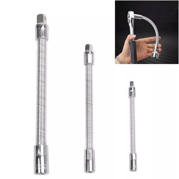 3Pcs Flexible Flexi Socket Extension Bar Adaptor Set Mixed 1/4″ 3/8″ 1/2″ Drives