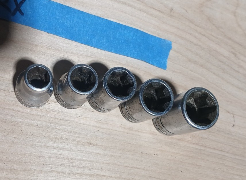 Snap On 5 Piece FLE 3/8” Chrome Inverted Torx Sockets – E10,E12,E14,E16,E18