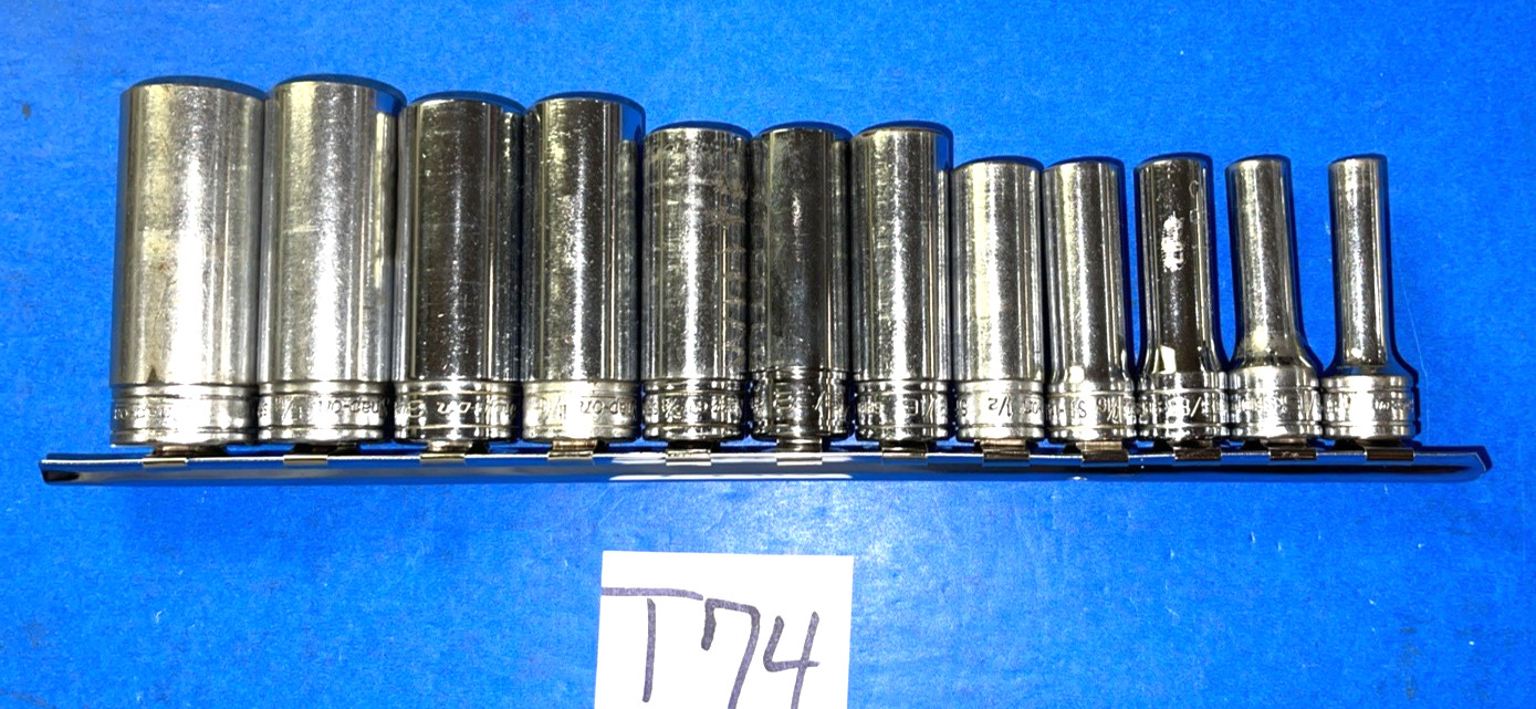 SNAP-ON TOOLS 12 PIECE 3/8 DRIVE SAE. DEEP CHROME 12 POINT SOCKET SET 211SFY
