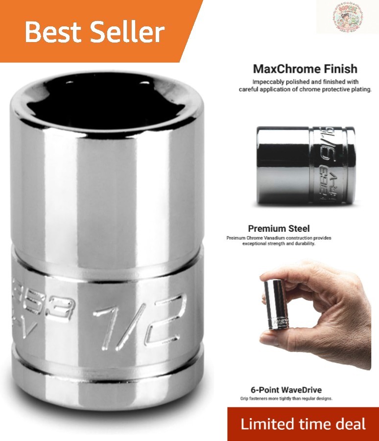 3/8 in. Drive 1/2 in. 6-Point SAE Shallow Socket – Chrome Vanadium Durability