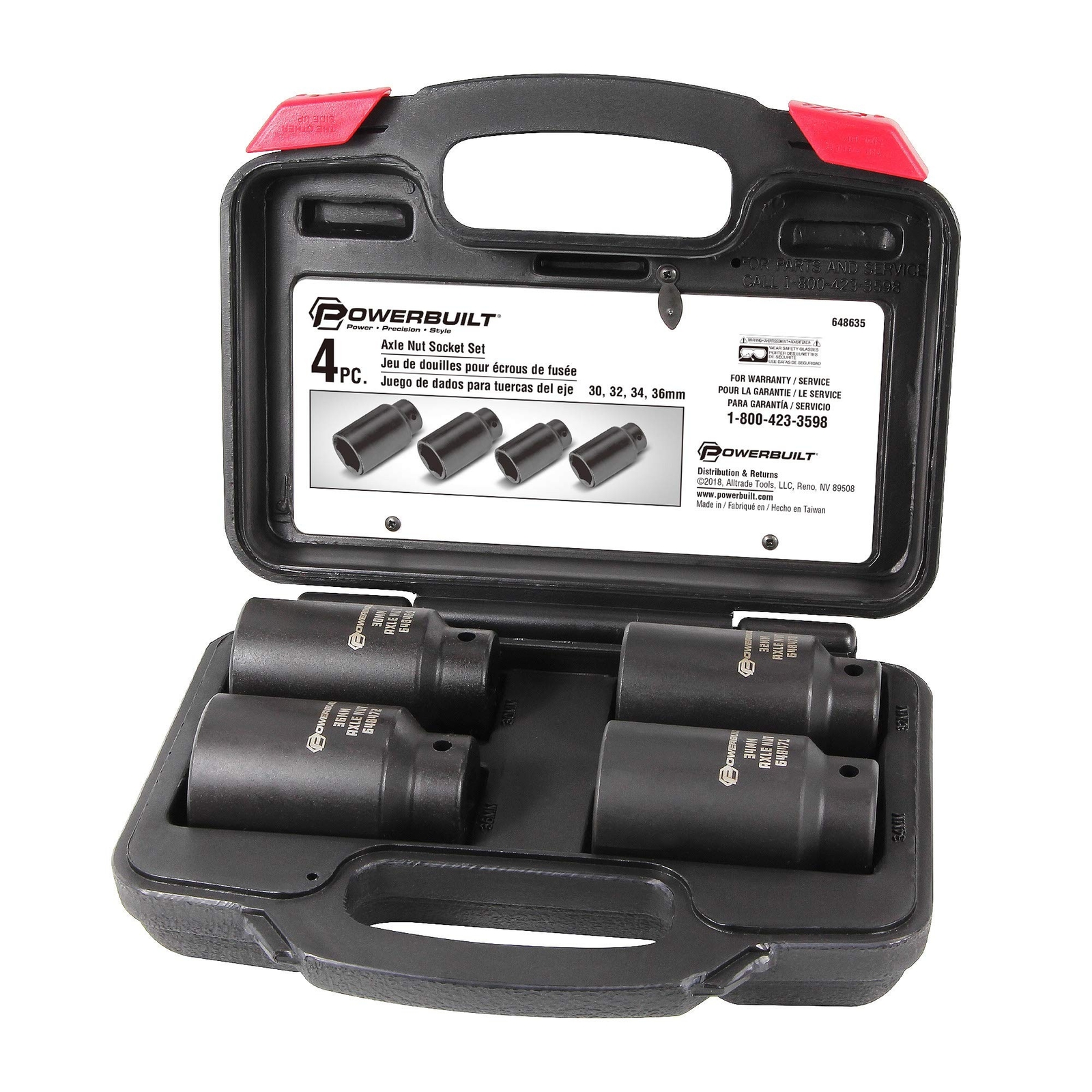 Powerbuilt 4 Piece Axle Nut Socket Set Kit 10 – 648635, Black