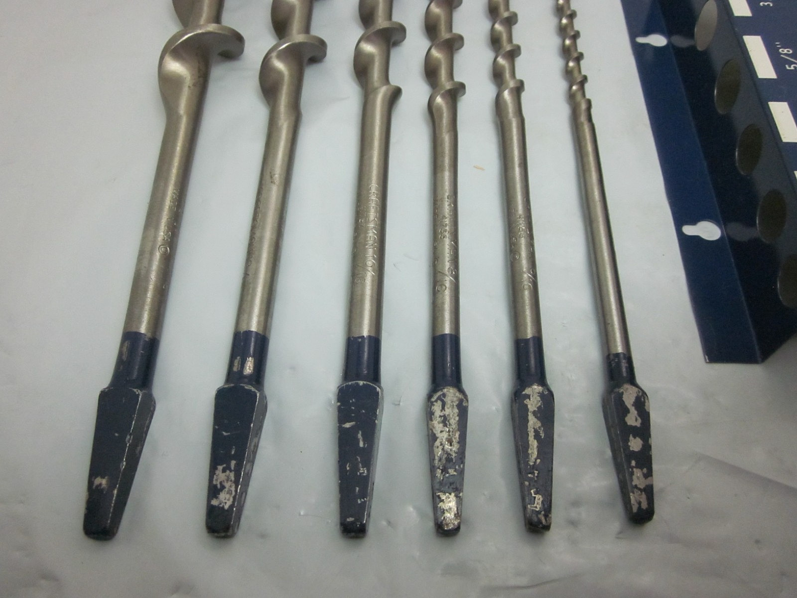 Vtg Craftsman Set Of 6 Auger Drill Bits W/Metal Wall Mount 1/4″ to 1″ USA