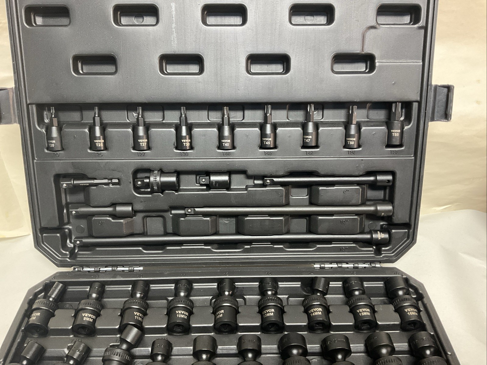 VEVOR 90-Pc 3/8» Impact Socket Set CR-MO SAE & Metric 1/4»-3/4», 6-19mm