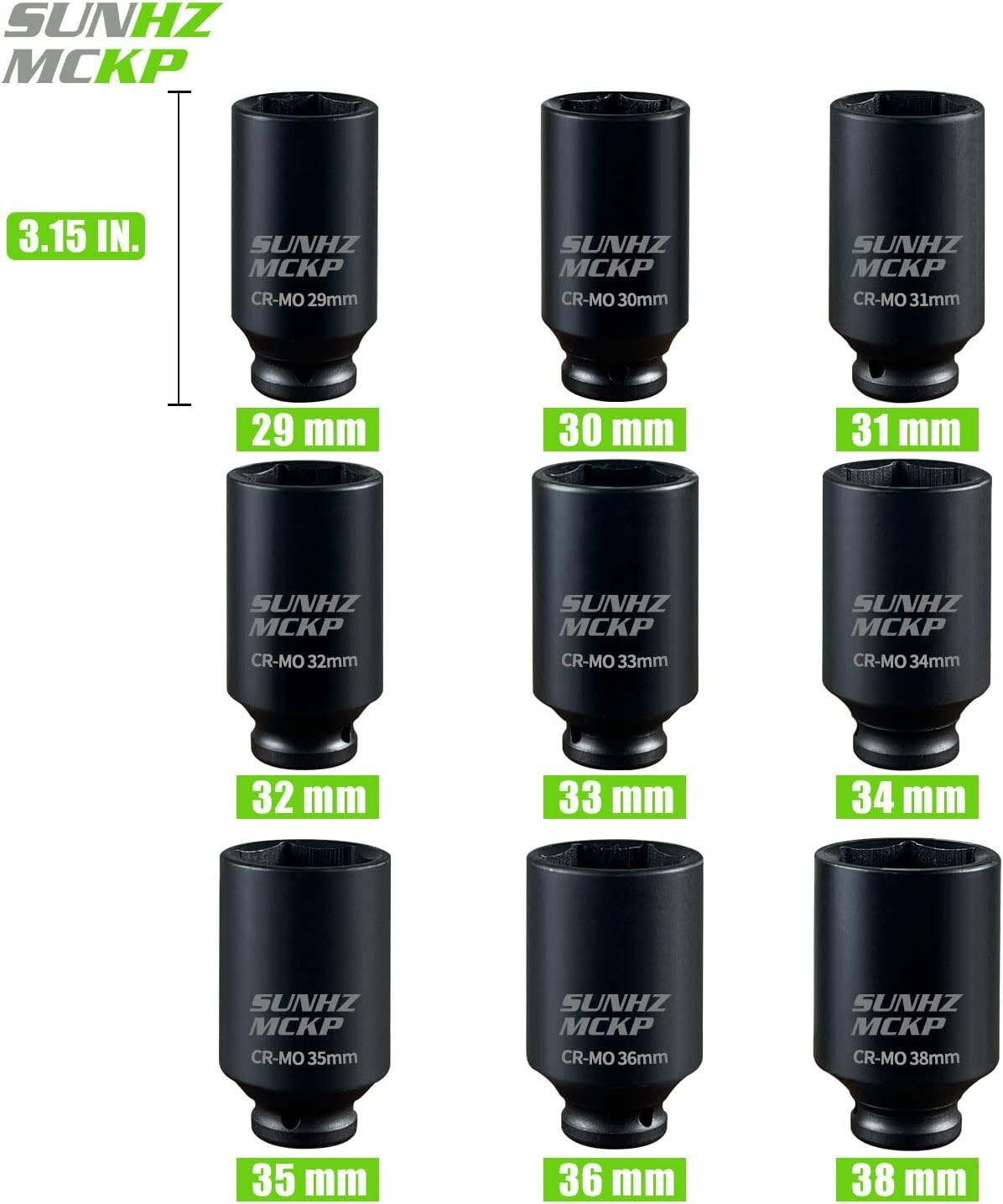 9pc Deep Impact Socket Set 1/2″ Inch Drive Metric Spindle Axle Nut Set 29mm-38mm