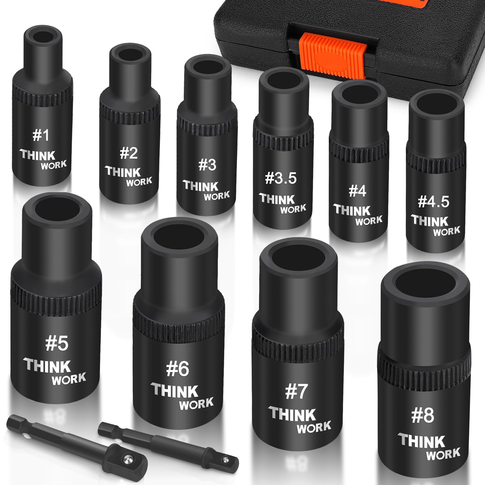 THINKWORK 12 Piece Magnetic Tap Socket Set, 1/4″, 3/8″ Square Drive Tap…