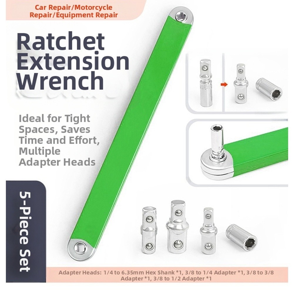 Automotive Ratchet Wrench Set with Extension and Multiple Adapter Sizes
