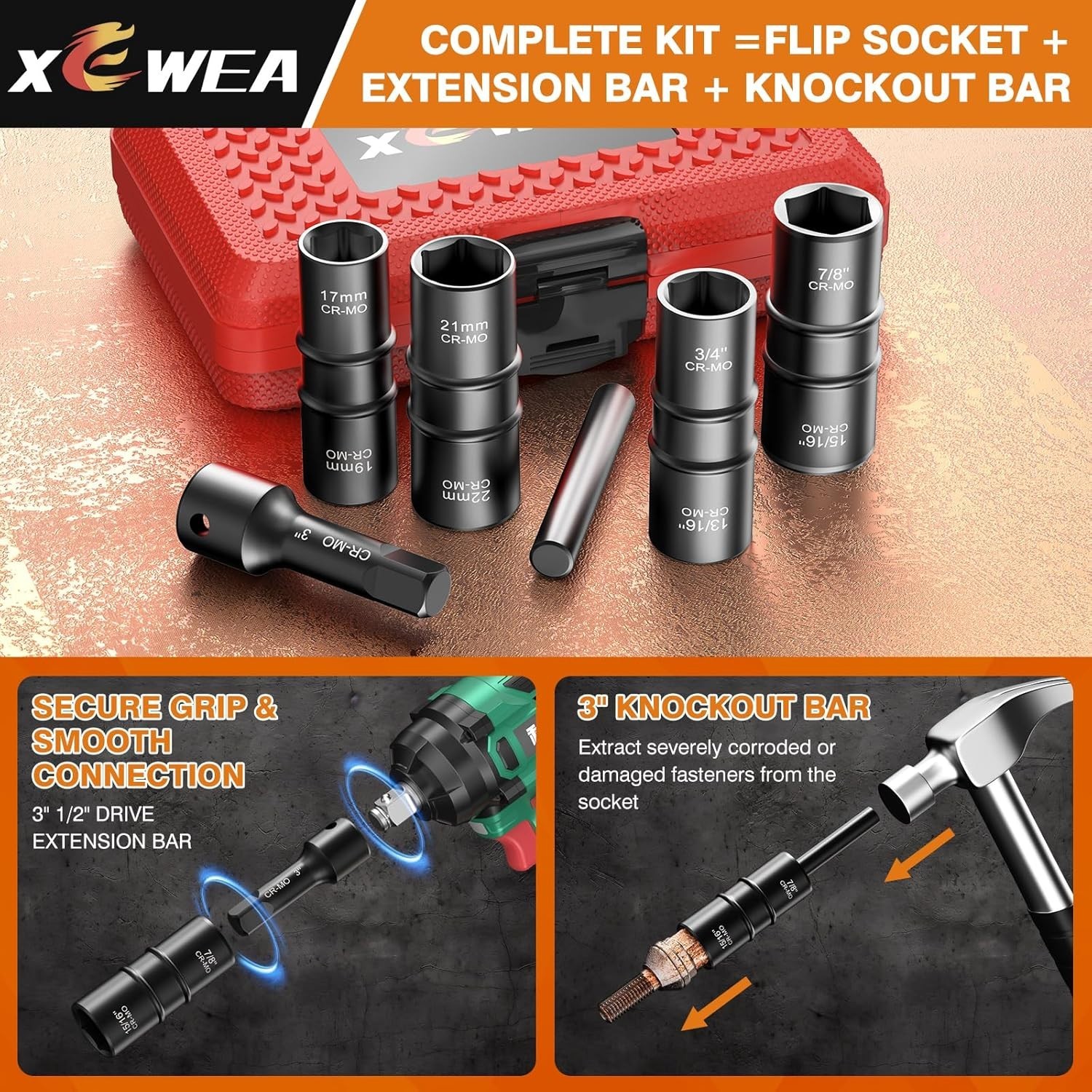 6PCS Thin Wall Lug Nut Impact Socket Set, 1/2″ Drive Impact Flip Socket Set, …