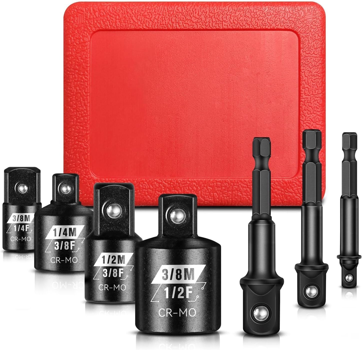 Impact & SAE Drill Socket Adapter Set Square & Hex Driver Wrench, Cr-Mo&CR-V Ste