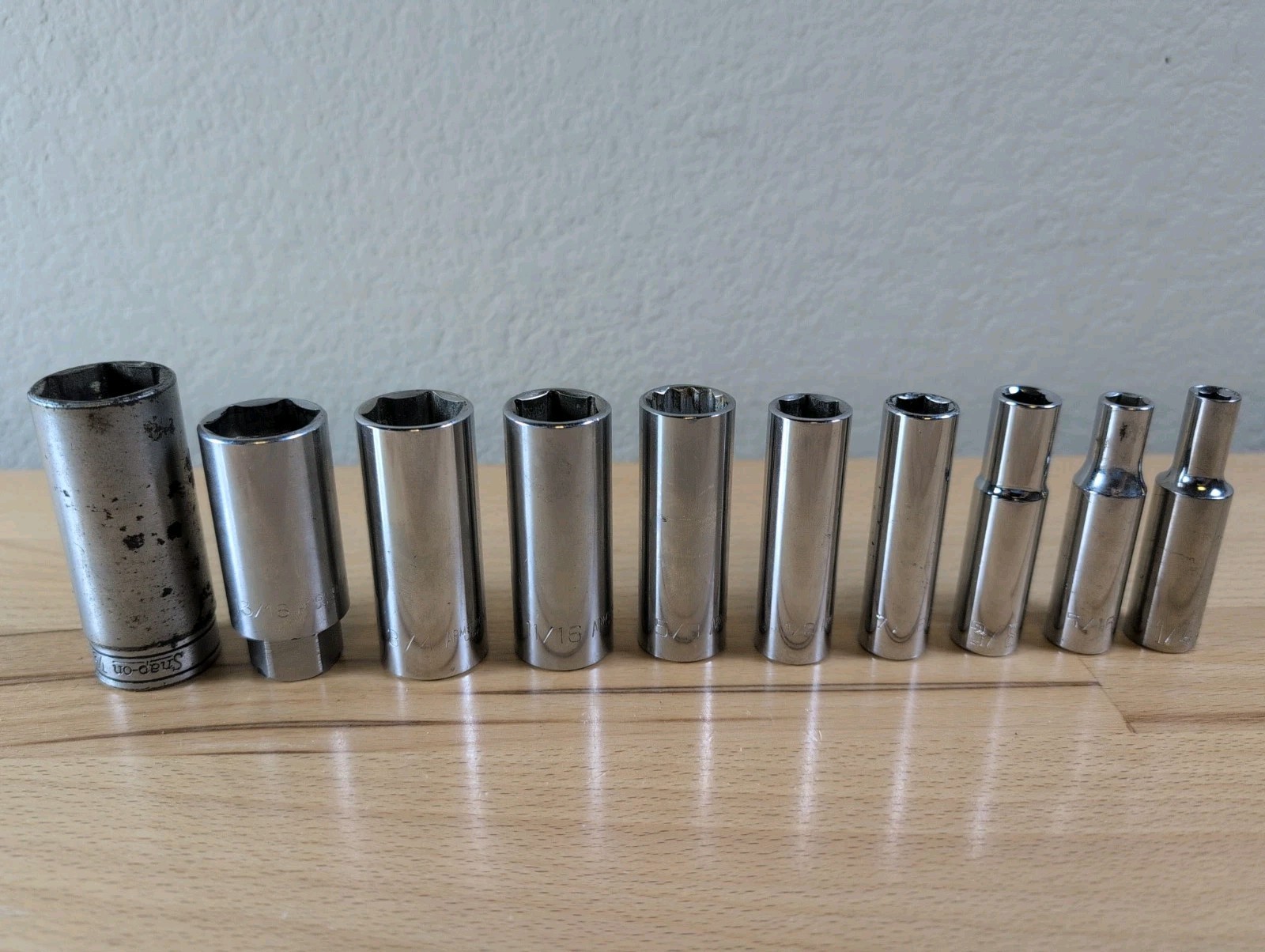 Mixed Lot 10 SAE 3/8″ Drive Deep Sockets Snap-on Armstrong Craftsman 1/4 – 7/8