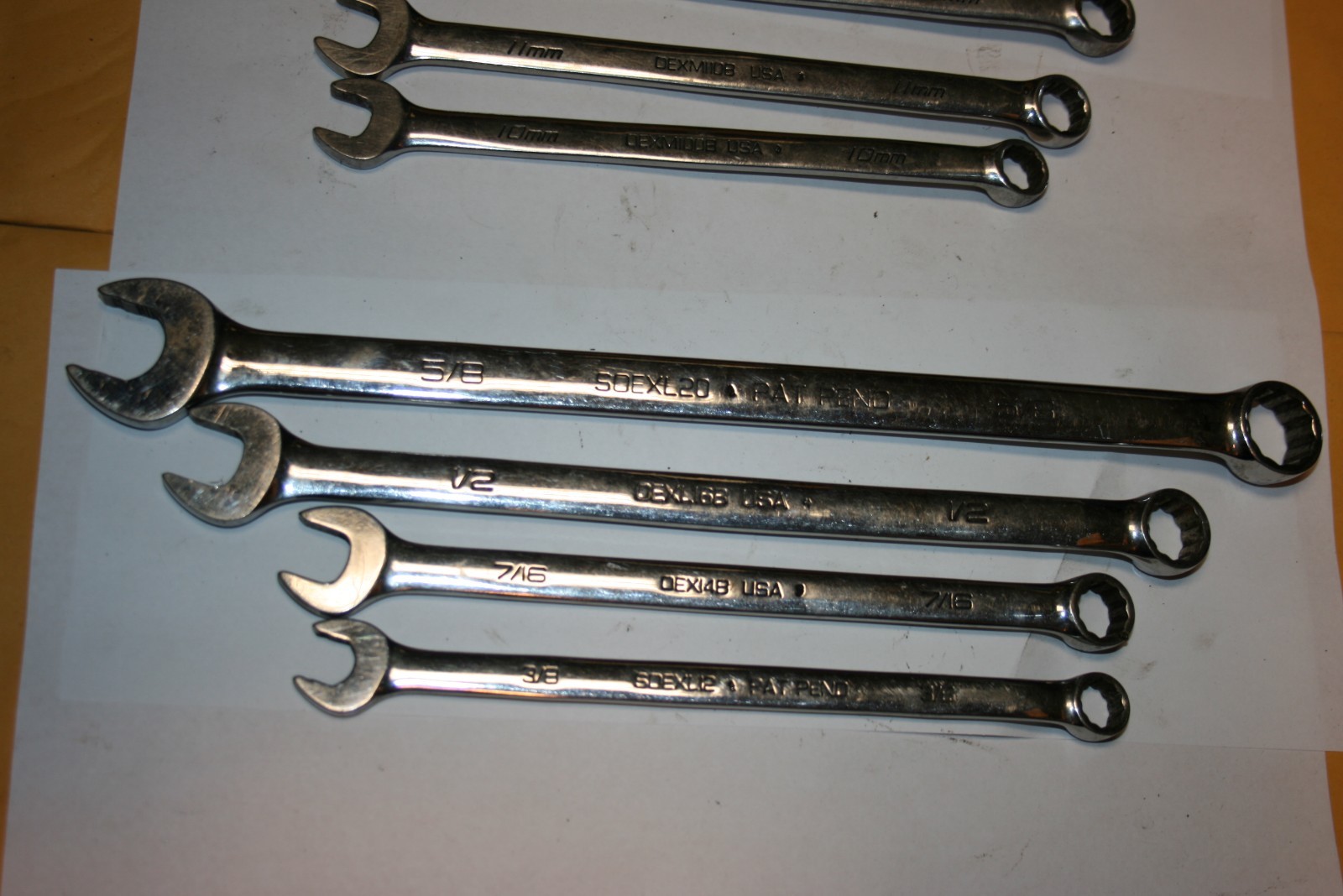 SNAP-ON TOOLS MM/SAE MIX COMBINATION WRENCH SET USA LONGSTANDARD SIZES 11PIECES