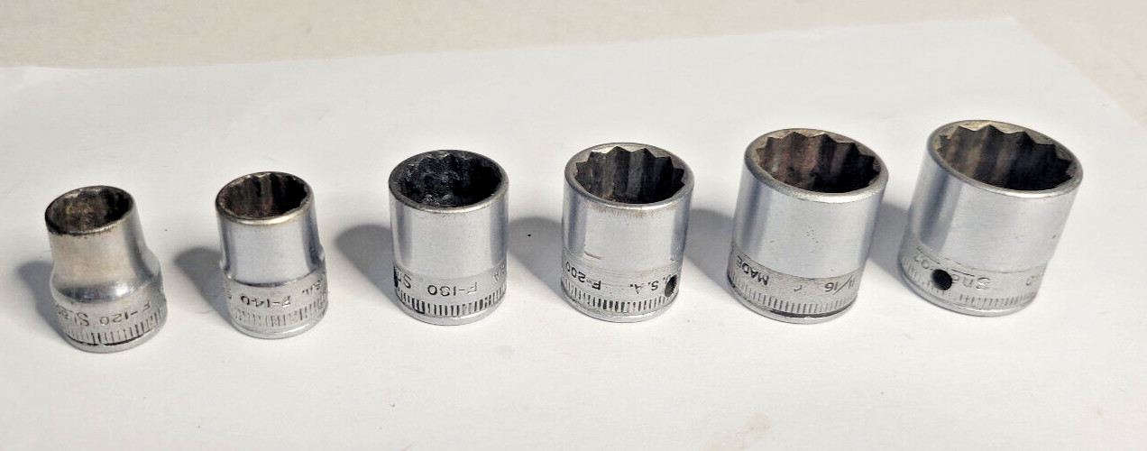 Lot of 6 Snap On «F» Series 12 point 3/8″ Drive Sockets