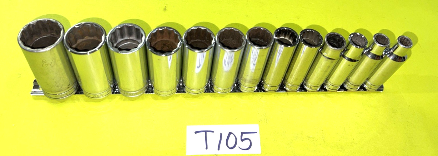 SNAP-ON TOOLS 13 PIECE 1/2 DR. SAE. DEEP CHROME SOCKET SET 12 POINT 3/8 TO 1-1/8
