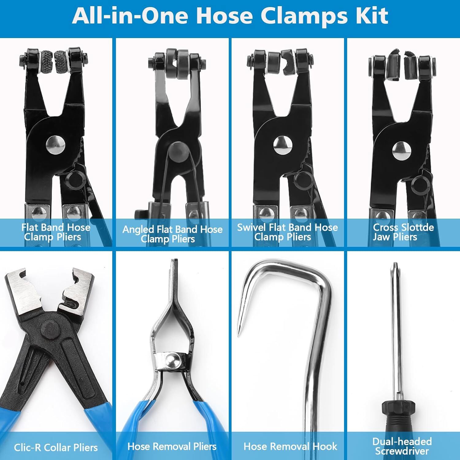 10Pc Hose Clamp Clip Remover Pliers Wire Long Reach Kit Fuel Oil Water Hose Tool
