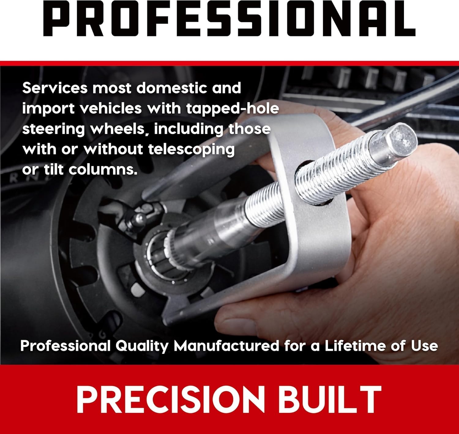 Professional Grade Steering Wheel Puller Kit with Usage Photos and Instructions