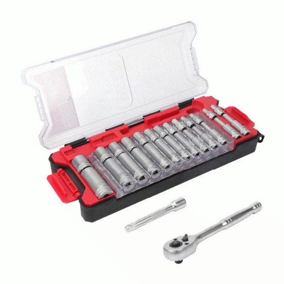 Hyper Tough 1/4-Inch Drive Ratchet and Socket Set, SAE and Metric, 50 Pieces