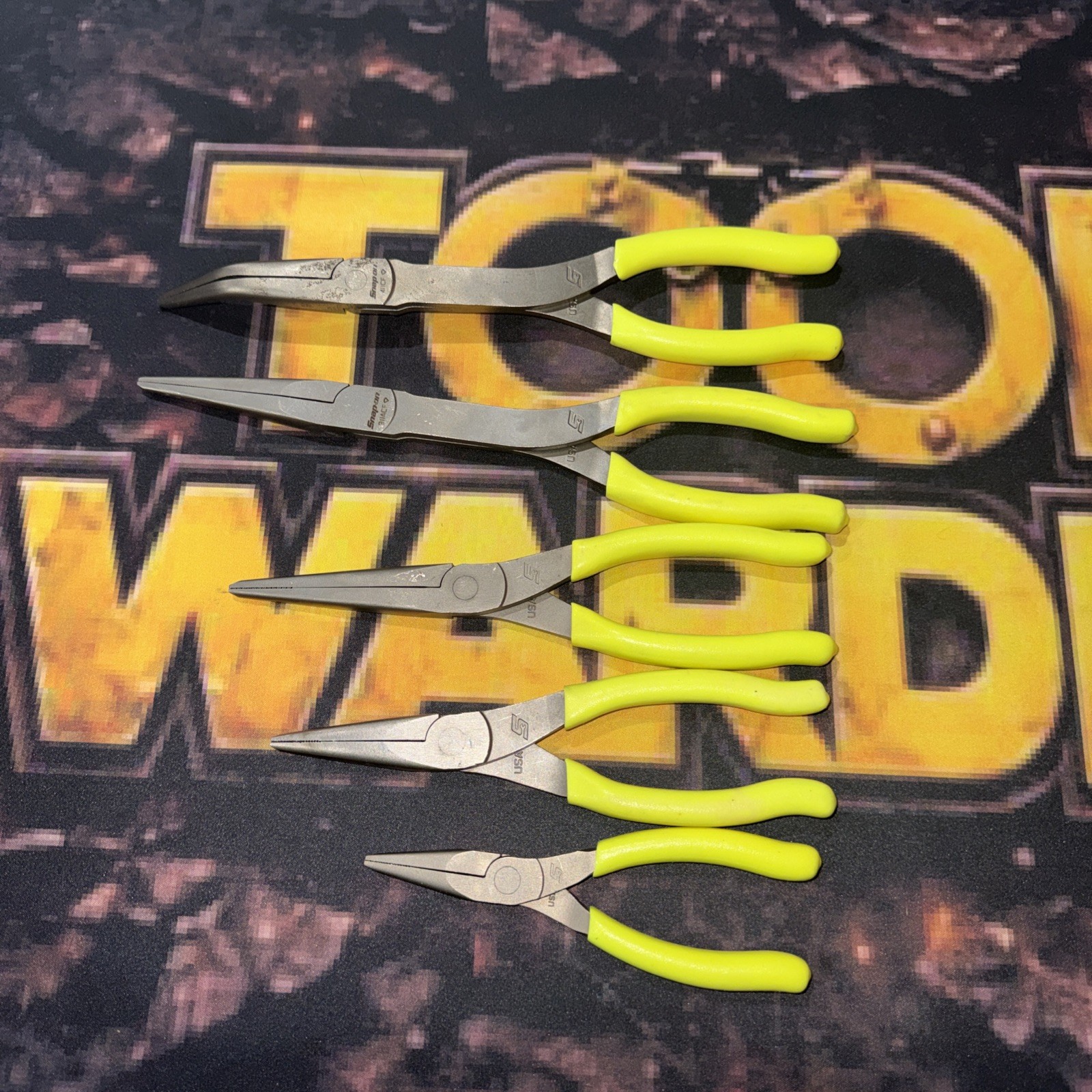 Snap-On Tools 5 PIECE HI VIZ Soft Grip LONG Neck Needle Nose Pliers Lot Set