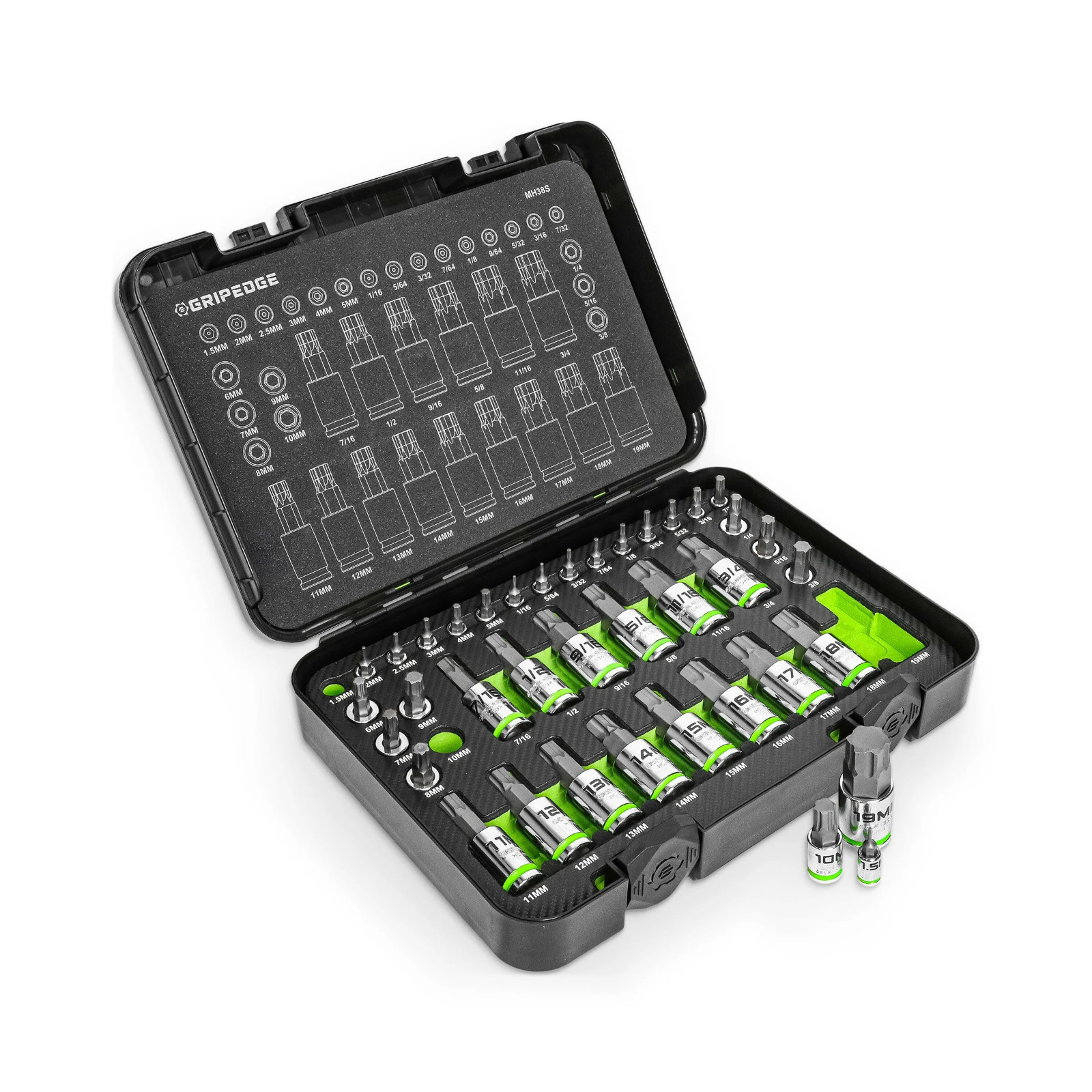 Gripedge 38 Pc Master RPT Hex Bit Allen Socket Set Metric & SAE MH38S Sealed New