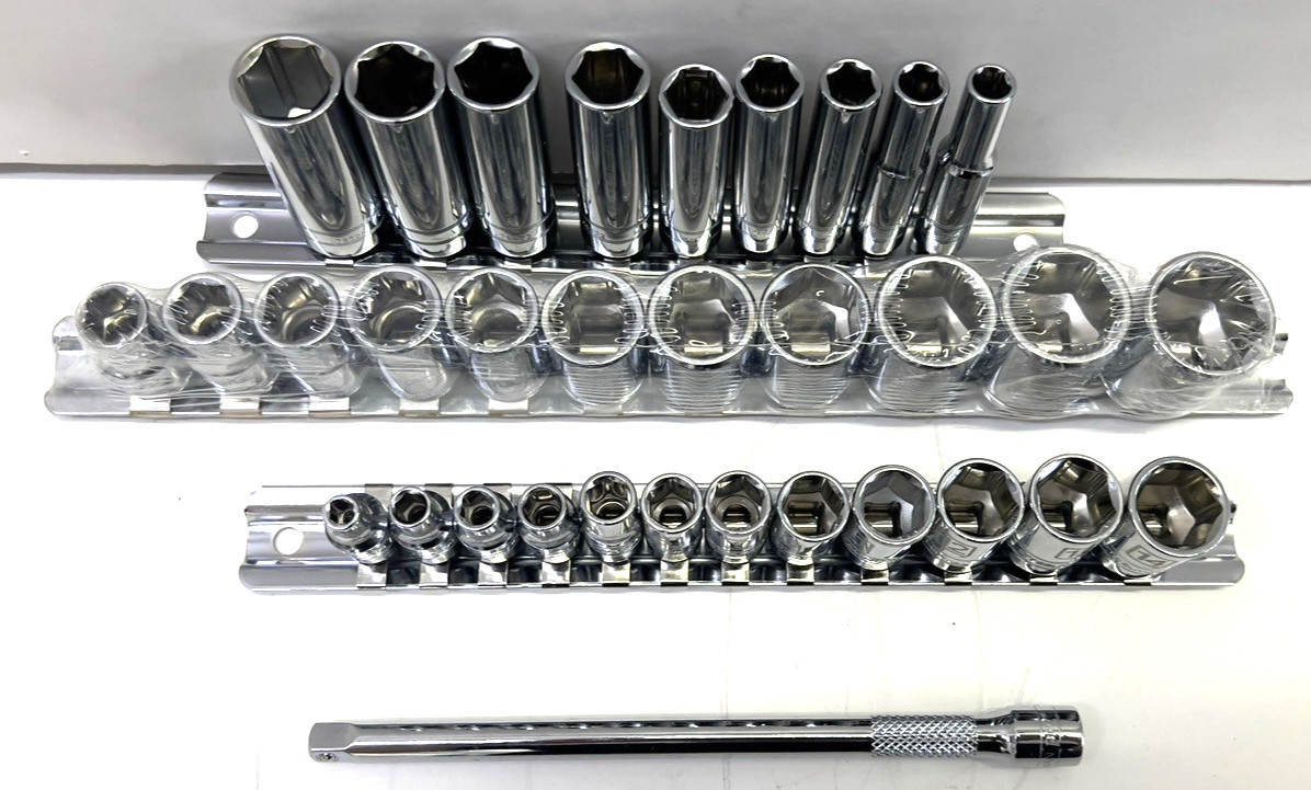 Steelman 32-Piece Set 3/8-In & 1/4 in Drive Deep 6-Point Chrome Socket Sets