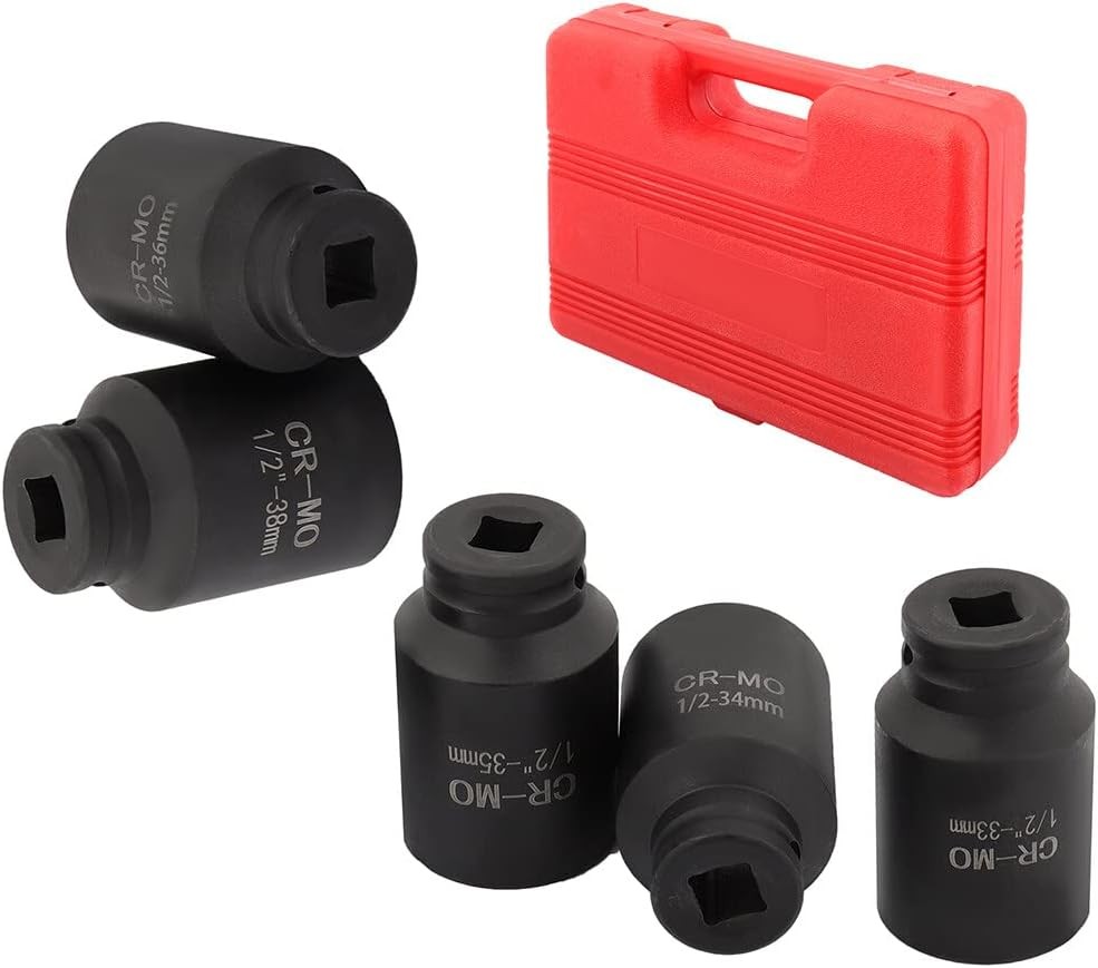 5 Piece 1/2 Inch Drive Deep Impact Axle Hub Socket Set Fit For Most Cars, 6 Poi