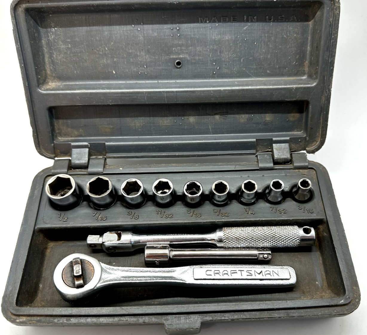 Craftsman Tools 1/4″ Ratchet Socket Set General Service Extension Lot SAE Case