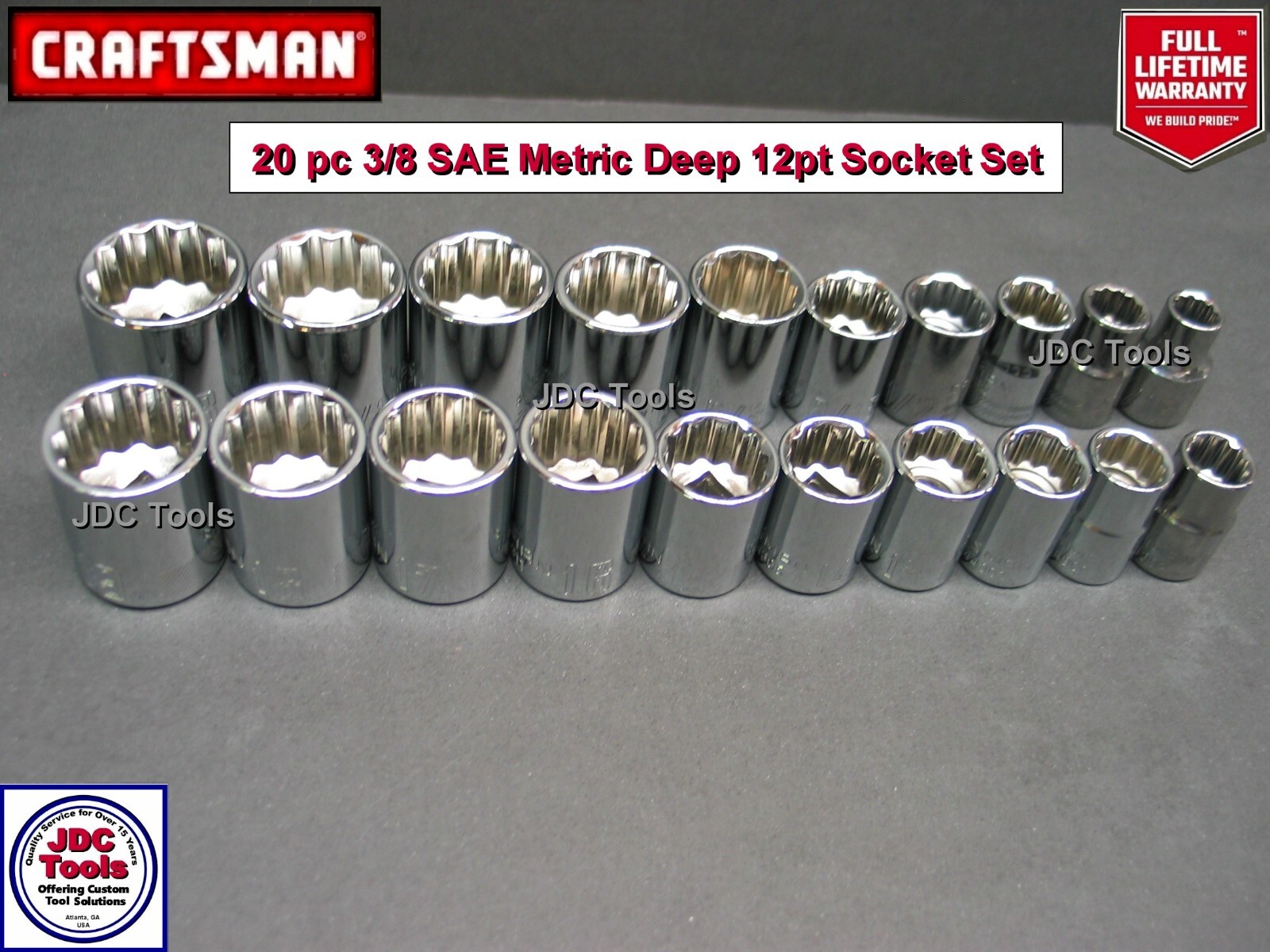 CRAFTSMAN 20 pc 3/8 SAE METRIC MM 12pt ratchet wrench socket set