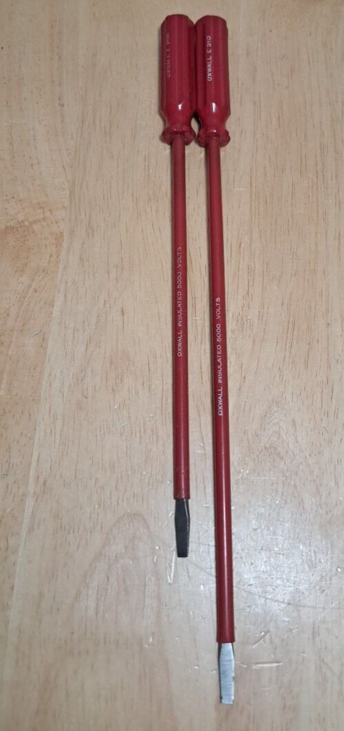 2 Oxwall E210 & E208 Insulated 5000 Volts Slotted Flat Tip Screwdriver Long