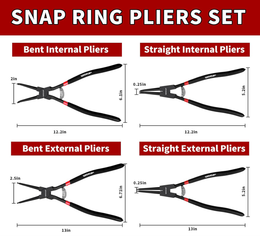 4PCS 13″ Snap Ring Pliers Set, Internal/External Circlip, Straight/Bent