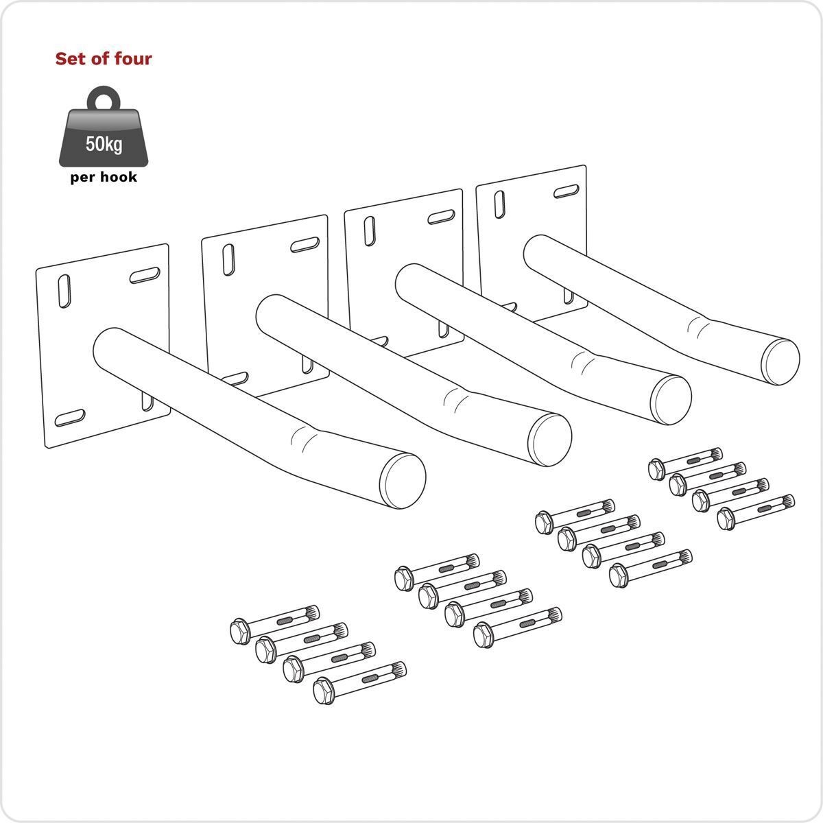 APWH Wall Mounting Storage Hooks – Set of 4 ,50KG per hook