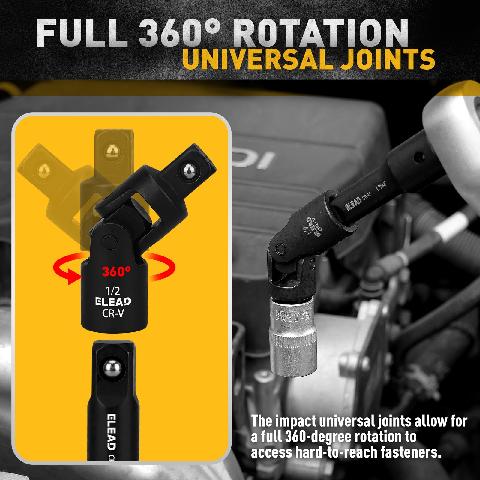 19PC Impact Socket Extension Bar Set Adapter Swivel Joints Gloves 1/4″ 3/8″ 1/2″