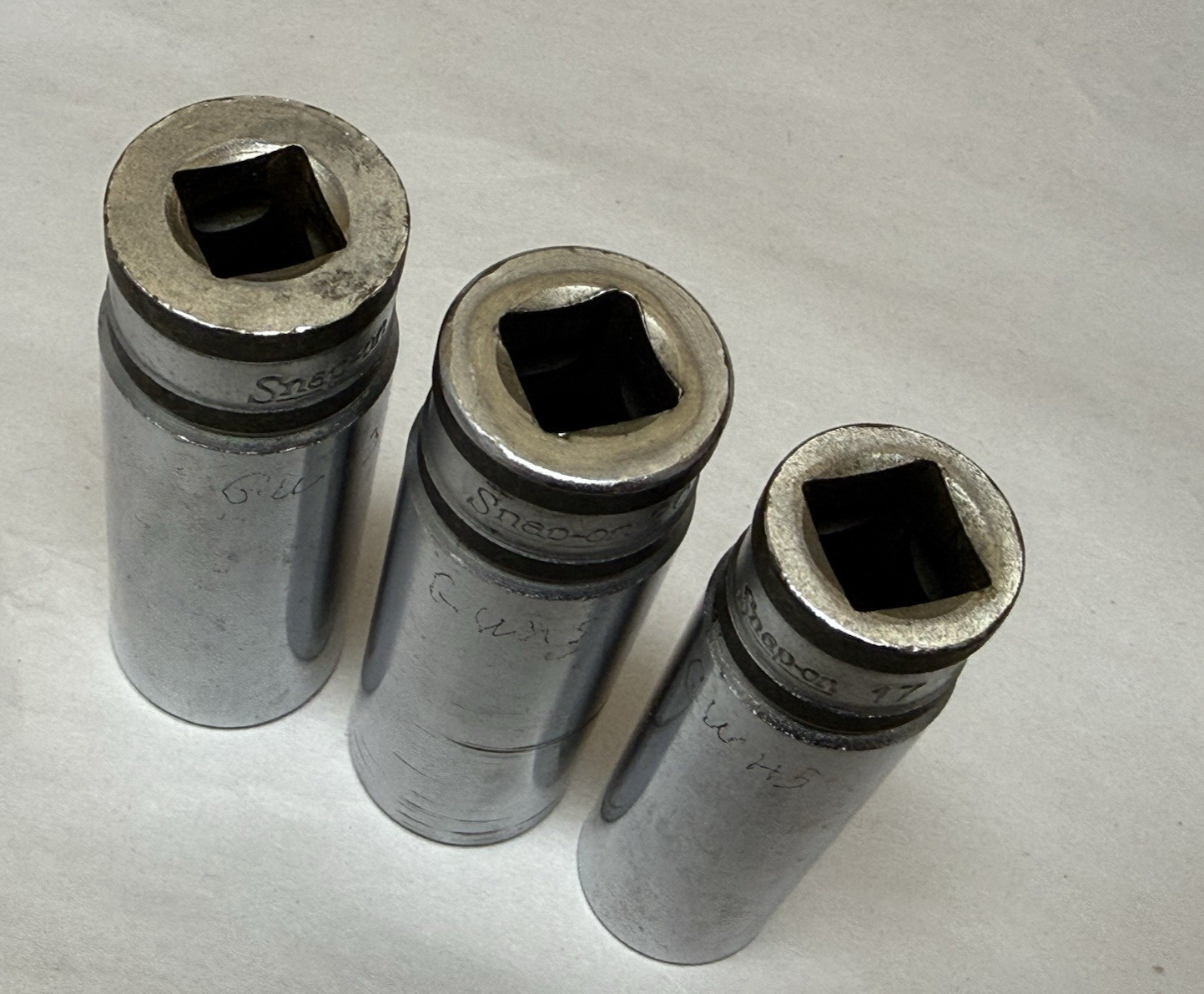 12 Point Metric Snap-On 3 pc Lot 1/2″ Drive Chrome Deep Socket 17 20.6 22mm
