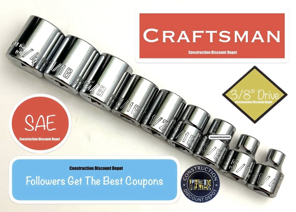 Craftsman 9 Piece 3/8″ Drive 6 Point SAE Standard Shallow Socket Small Set