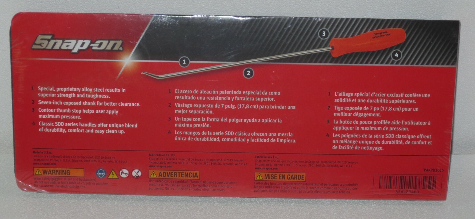 NEW! Snap-on Pick Set, LONG SHAFT, ASAL204BO *ORANGE HARD HANDLES* NEW & SEALED