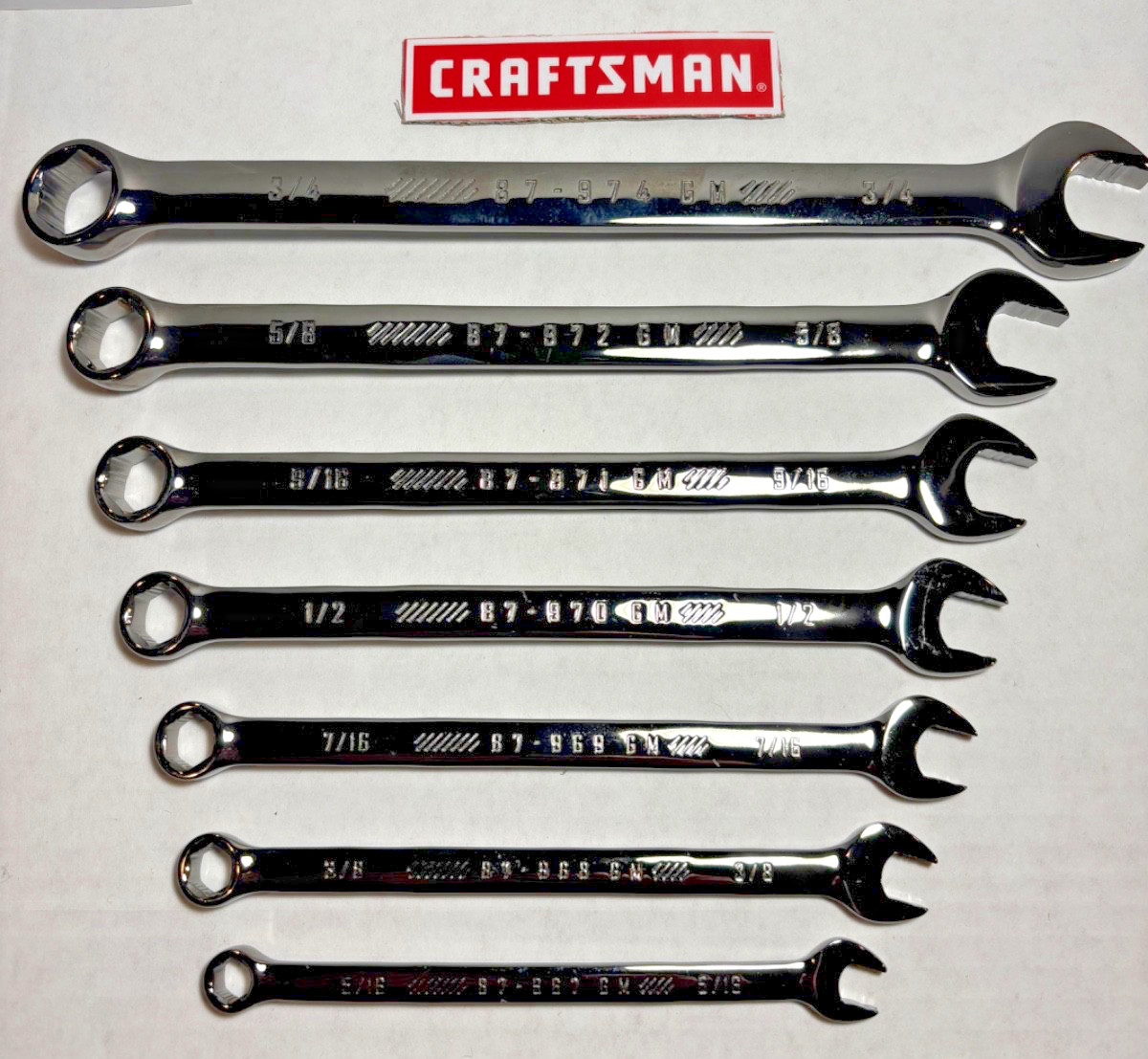 Craftsman Gunmetal Chrome Combination Wrenches, SAE or MM, 6 or 12 Points
