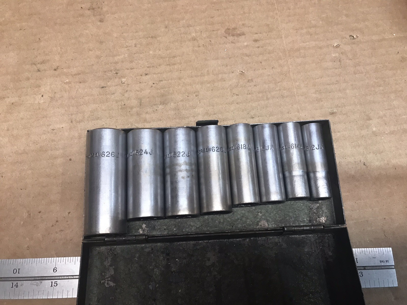 Vintage Thorsen 626j thru 612jx – 3/8″ Drive 8 pcs Deep Socket Set – USA