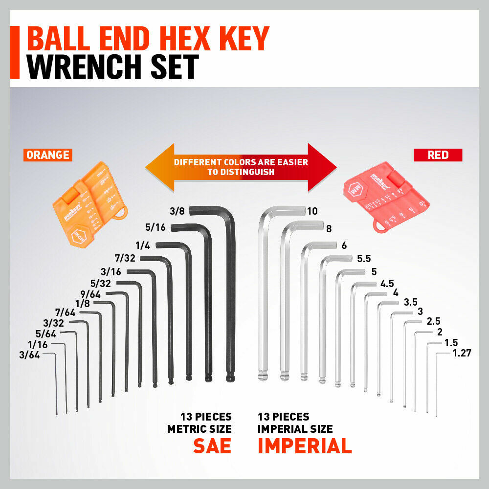 48Pcs Ratchet Spanner & Hex Wrench Set Ball End Allen Key SAE Metric Carry Pouch