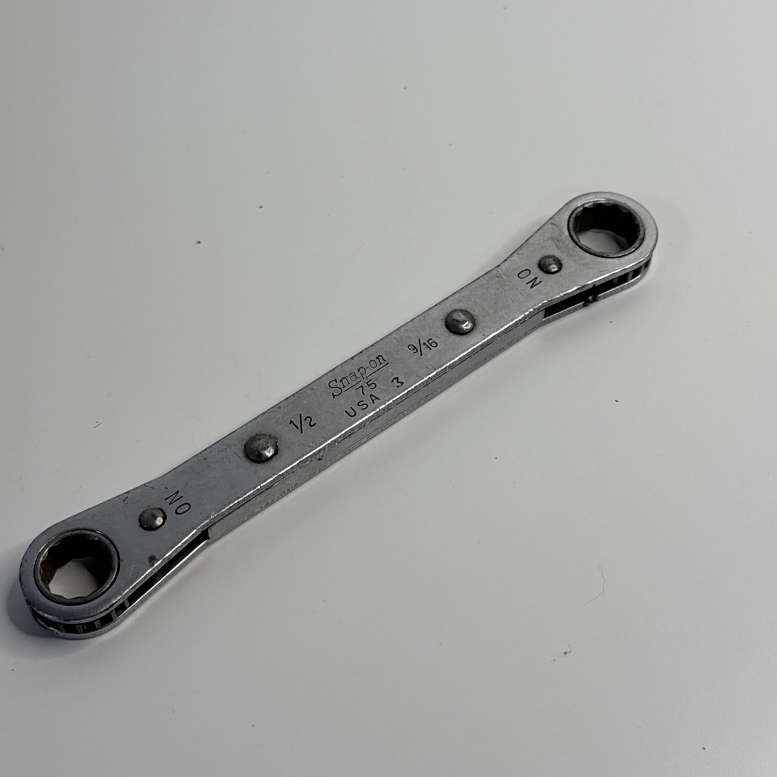 Snap On 75 Double Box End Ratcheting Wrench 1/2″ 9/16” 12 point USA 3