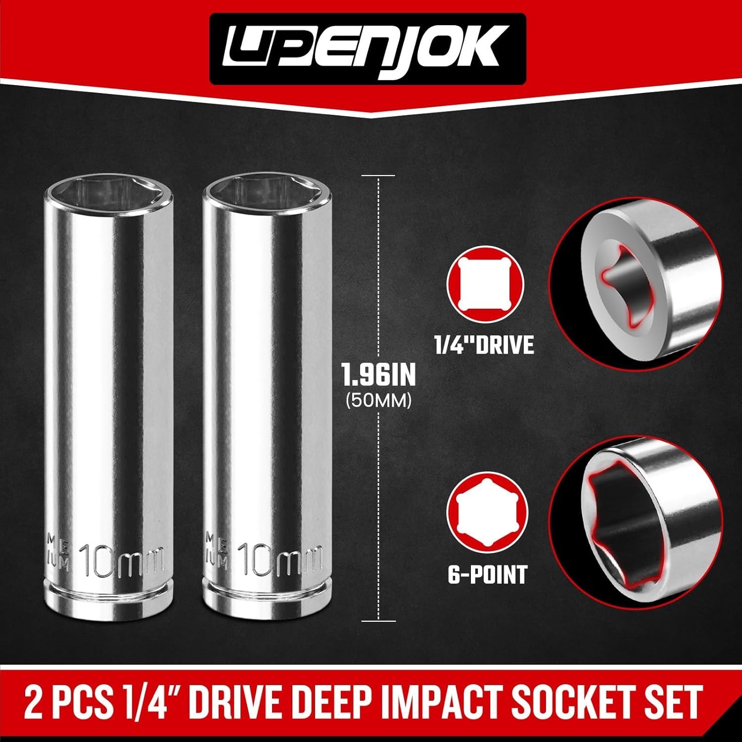 High-Torque 10mm Deep Socket Set – 2PCS 1/4″ Drive in Corrosion-Resistant Steel