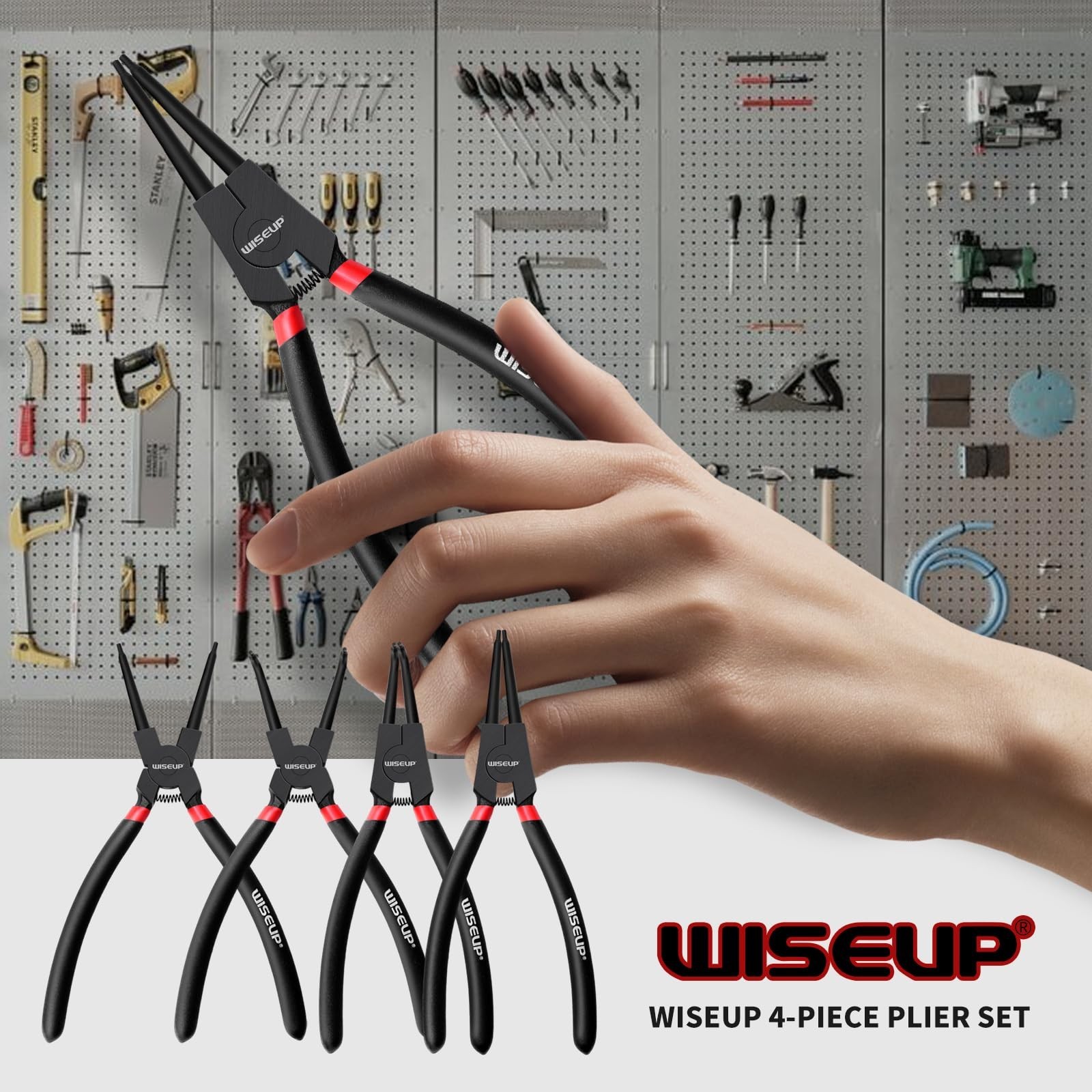 Heavy Duty Snap Ring Pliers Set, 4PCS 9″ Internal/External Circlip Tool Kit