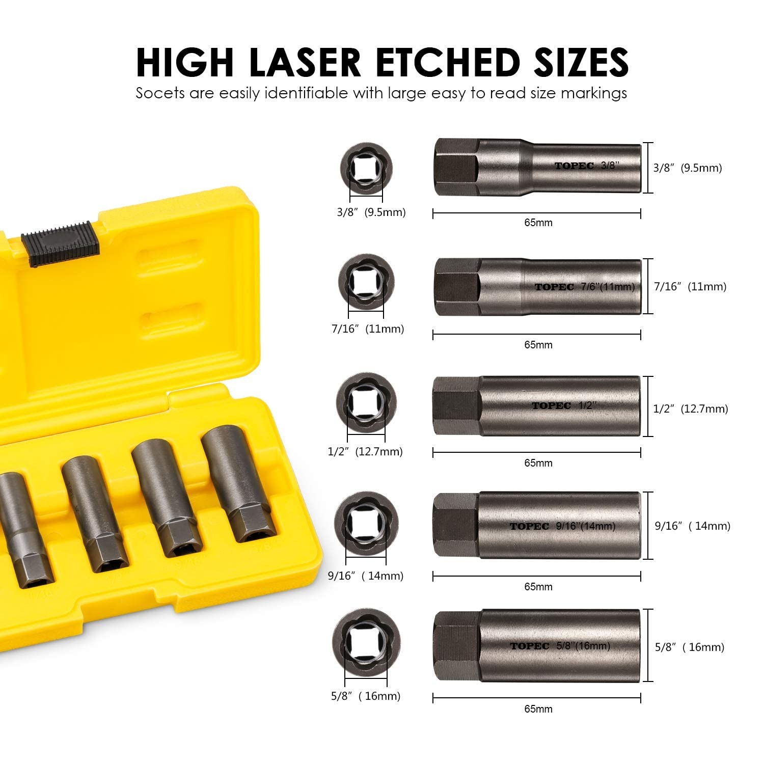 Topec 5-Piece Spiral Deep Extractor Set Spark Plug Broken Bolt Remover Tool