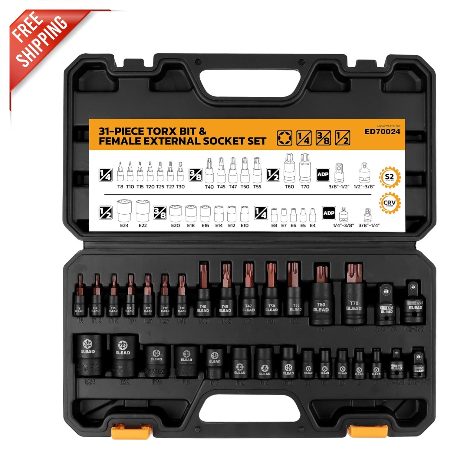 31-Piece Torx Bit Socket Set – CR-V & S2 Steel, High Torque & Durable