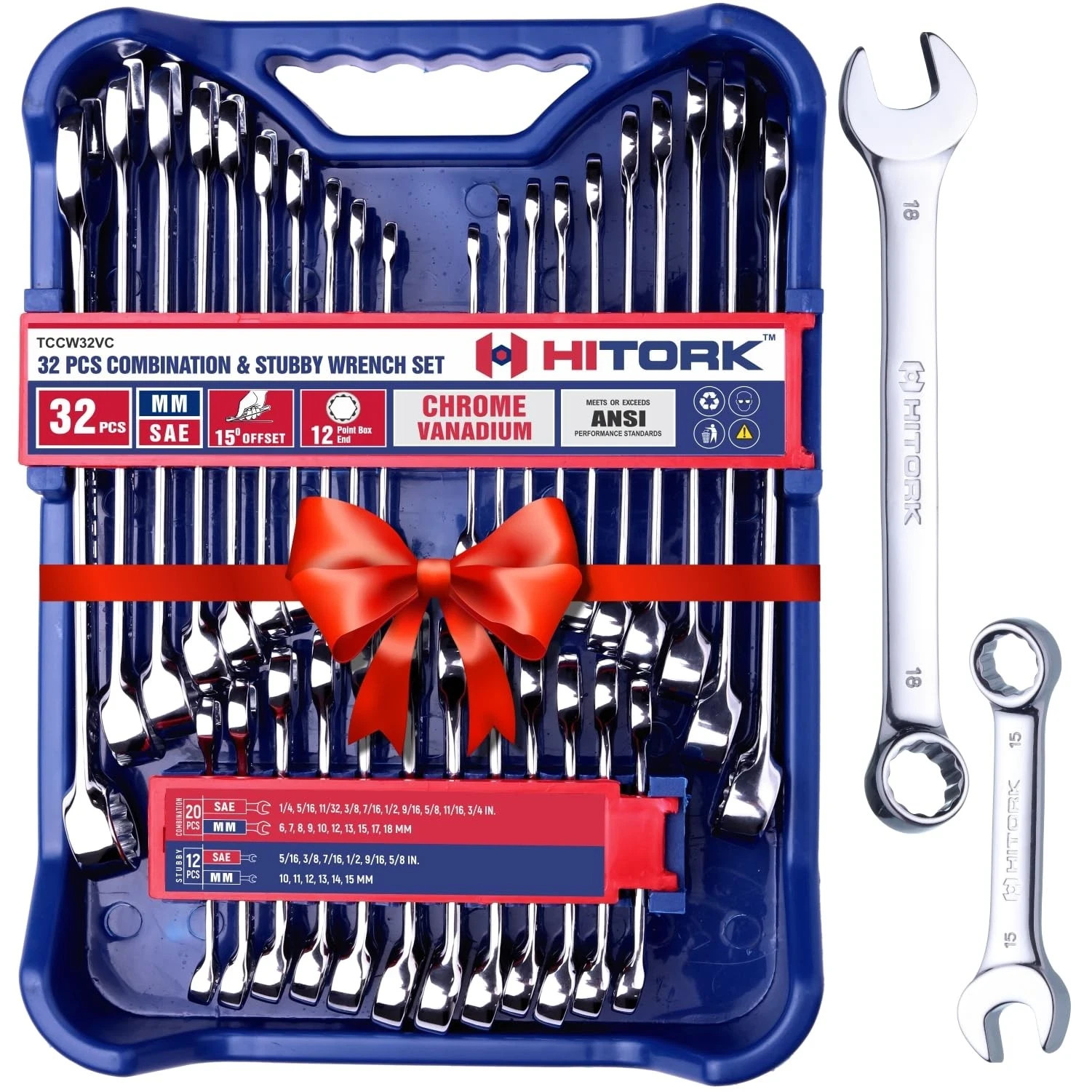 Juego de Llaves Combinadas Cortas Standard Stubby SAE Métricas CrV 32 PCS