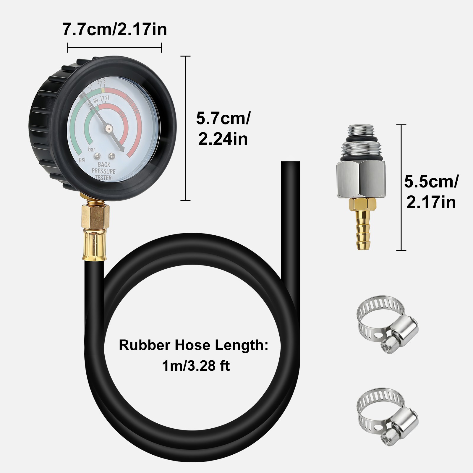 Exhaust Back Pressure Tester Gauge Kit w/ Adapter Diagnoses Catalytic Converter