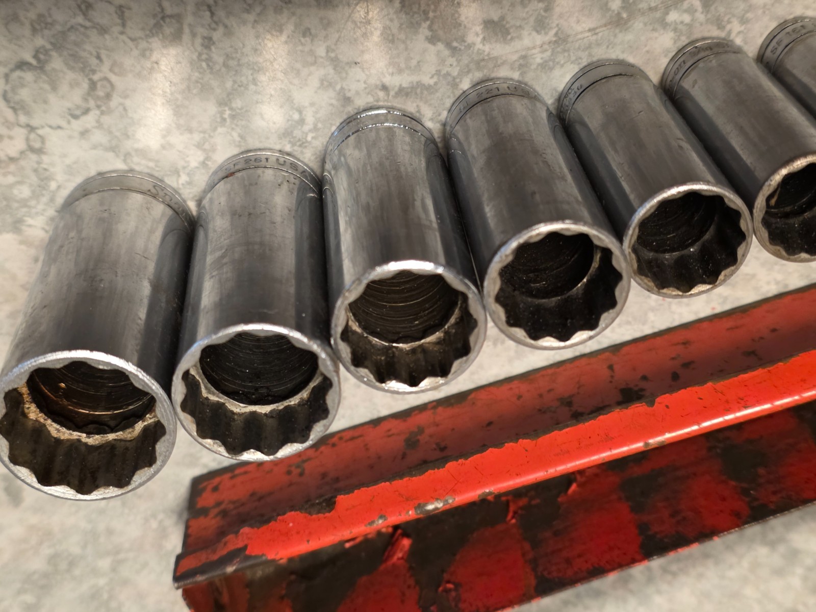 13Pc Snap On Underline DEEP SAE 1/4″-7/8 Socket Set Lot 12-PT 3/8” Drive w/Rack